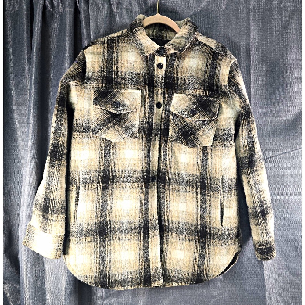 Carly Jean Los Angeles Plaid Shacket Jacket Button Front Pockets Women's M